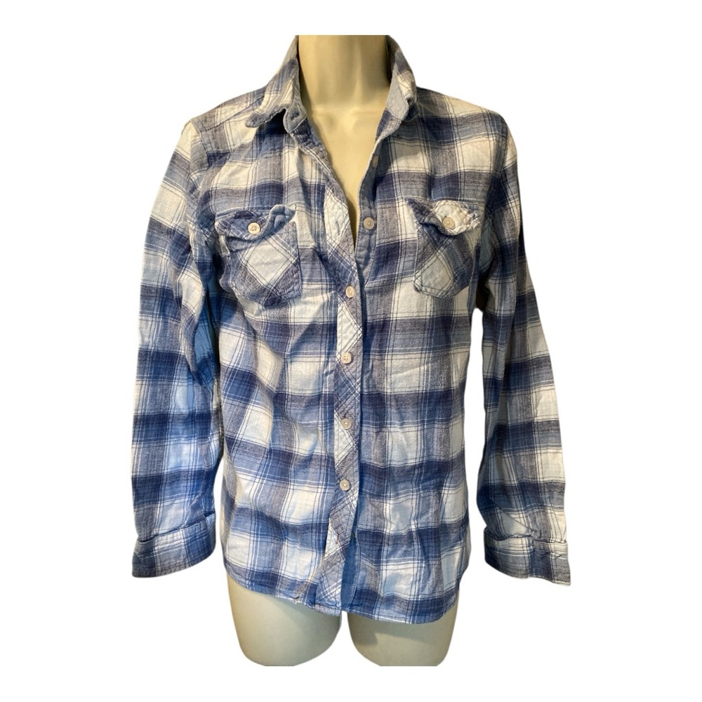 Weatherproof Blue and White Plaid Women's Top